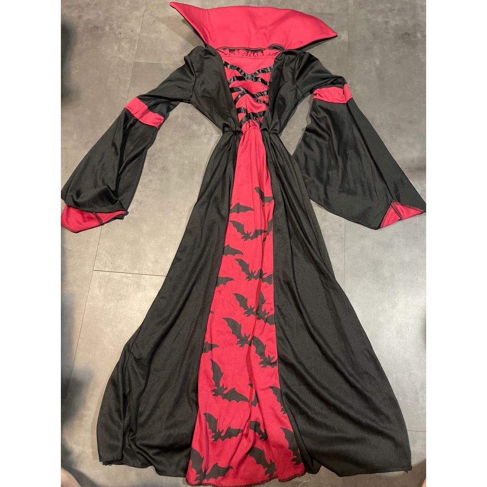 Spooky Halloween Bat‎ Robe Costume Black and Red Hooded Cloak size Large H-630